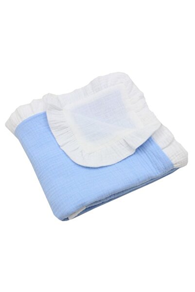 PRICHINDEL Pătură dublă din muselină, Leo, cu volane, albastră cu alb, 80 x 1...