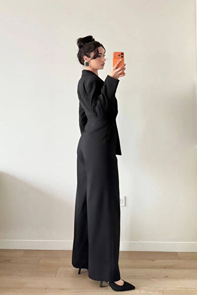 Eka Women's Black Suit-Looking Jacketed Jumpsuit 1041-2735