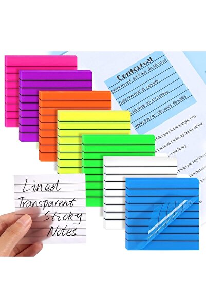 COOYA Lined Sticky Notes, 7 Pcs Colorful Lined Translucent Sticky Notes Clear for Aesthetic School Office