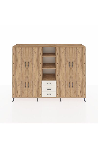 Dienni Hyperion Dolap 11 Raflı 3 Çekmeceli 8 Kapaklı 220x44x163 Çam-Çam/Aytaşı