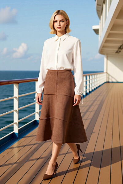 BENERLY Women's a Line Midi Suede Knitted Skirt Regular Waist Functional Dura...