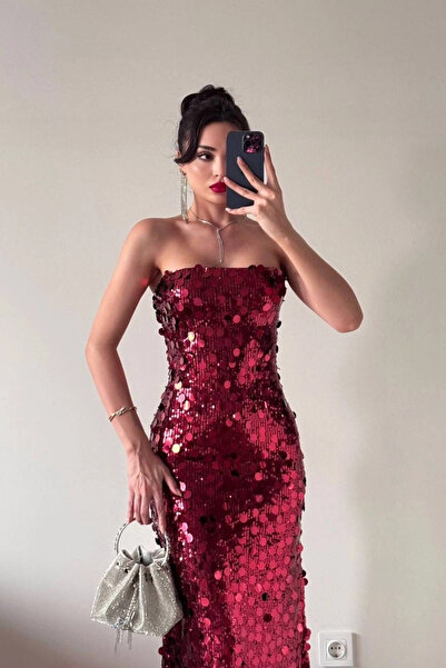 Eka Women's Red Strapless Sequin Dress 1041-2719