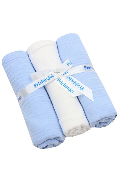 Eli Set de 3 scutece de muselină, Eli, albastru cu alb, 80 x 67 cm