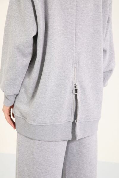 My City 5384 - 3 İplik Ş Fleece-Lined Casual Basic Women's Sweatshirt with Zipper Detail on the Back