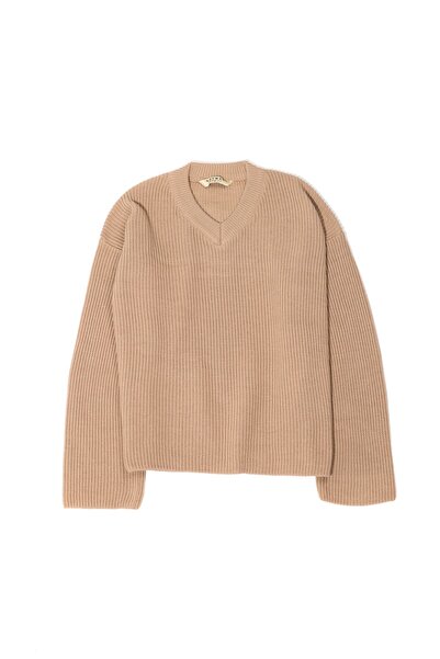 no7man Evolan Beige V-Neck Double Loose Sweater