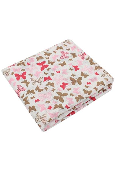 PRICHINDEL Scutec din muselină de bumbac, roz fluture, 75 x 70 cm, multicolor
