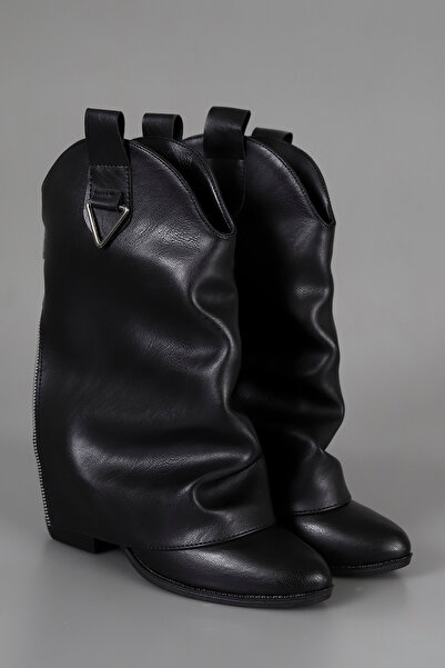 kajal ayakkabı Btkv10 Half Cowboy Boots with Back Zipper Detail