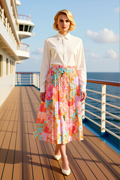 BENERLY Fusta plisată maxi pentru femei, cu talie înaltă, cu fermoar și curea...