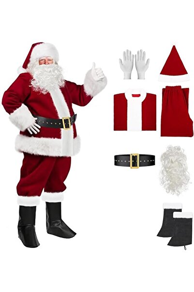 Generic GGEROU Deluxe Men's Velvet Santa Claus Costume Set with Beard