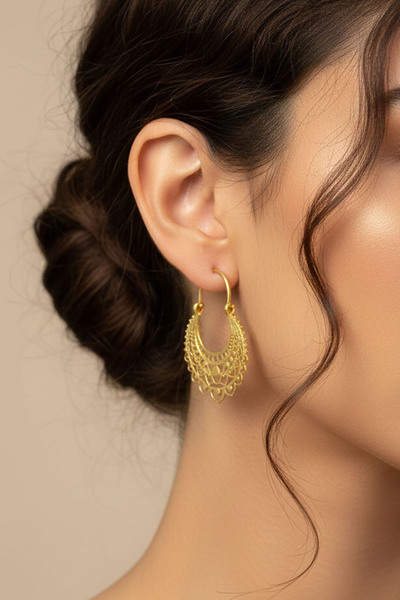 Clandestino Ethnic Patterned Layered Bohemian Brass Earrings Gold