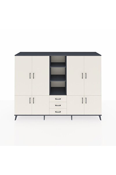 Dienni Hyperion Dolap 11 Raflı 3 Çekmeceli 8 Kapaklı 220x44x163 Antrasit-Aytaşı