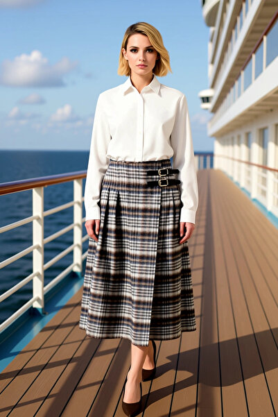 BENERLY Fusta maxi de damă, plisată, în carouri, cu curea 46% poliester, 32% ...