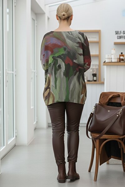 Chiccy Ιταλική πράσινη μπλούζα με μακρυμάνικο λαιμόκοψη Casual Angora O oversized Knitwear Blouse 68 70