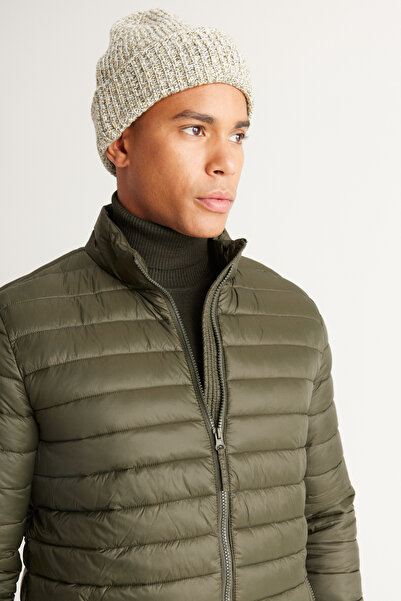 ALTINYILDIZ CLASSICS Khaki Standard Fit Regular Cut Mock Neck Patterned Coat