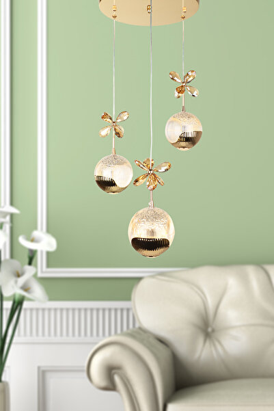 Begüsa Neron 3.Lü Avize Gold Kaplama