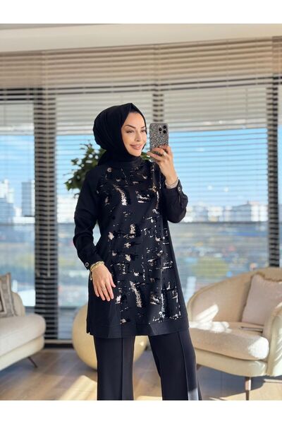 ALANURMODA Önü Varak Baskılı Tunik