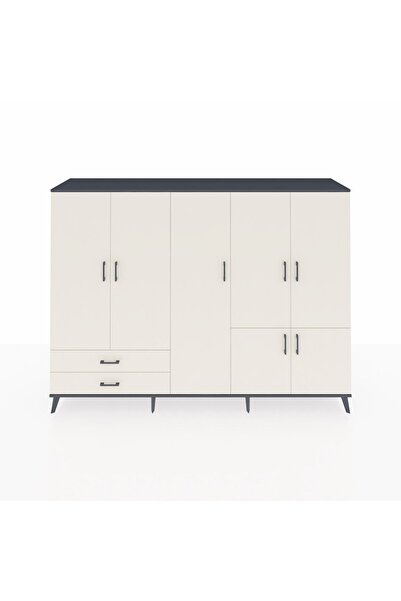 Dienni Hyperion Dolap 12 Raflı 2 Çekmeceli 7 Kapaklı 220x44x163 Antrasit-Aytaşı