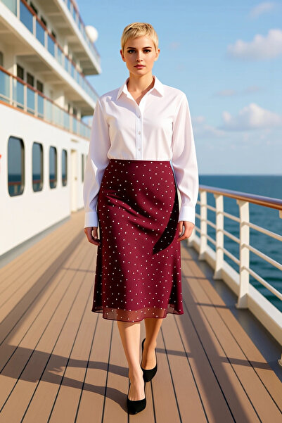 BENERLY Fusta midi în linie A pentru femei, cu model cu buline, 94% poliester...