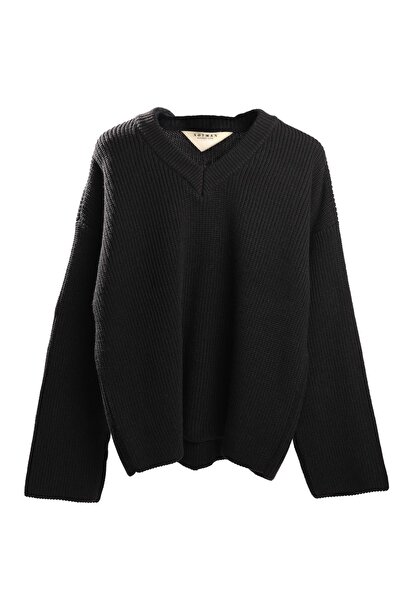 no7man Evolan black v-neck double loose sweater