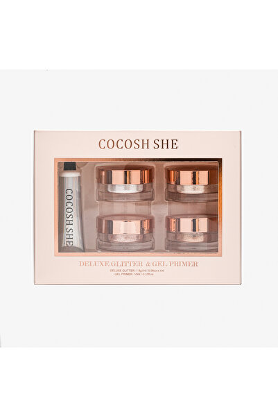 Cocosh She Deluxe Glitter 5’li Set & Primer, Vücut ve Yüz Simi Seti ve Primer, Yüksek Pigment, Gün Boyu Kalıcı
