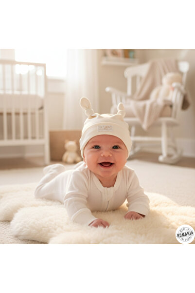 OEM Ecru cotton baby hat with playful ears