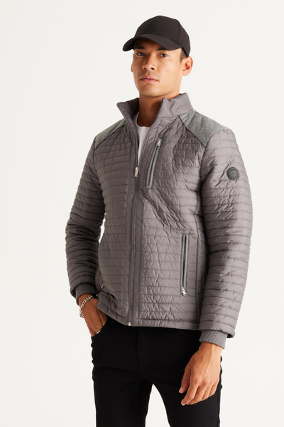 ALTINYILDIZ CLASSICS Gray Standard Fit Regular Cut Mock Neck Patterned Coat