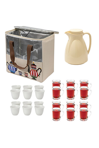mawfoor Camping set: picnic basket + 0.5L thermos + 12 cups + 12 tea glasses