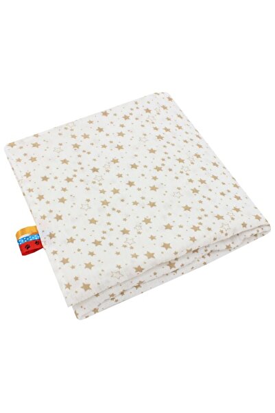 PRICHINDEL Pătură de muselină, steluțe bej, 80 x 100 cm, albă