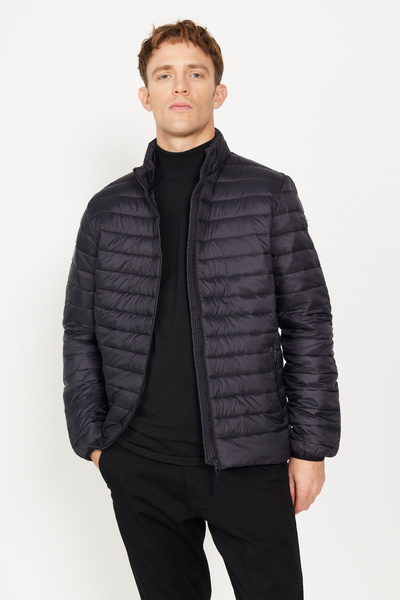 ALTINYILDIZ CLASSICS Black Standard Fit Regular Cut Mock Neck Patterned Coat