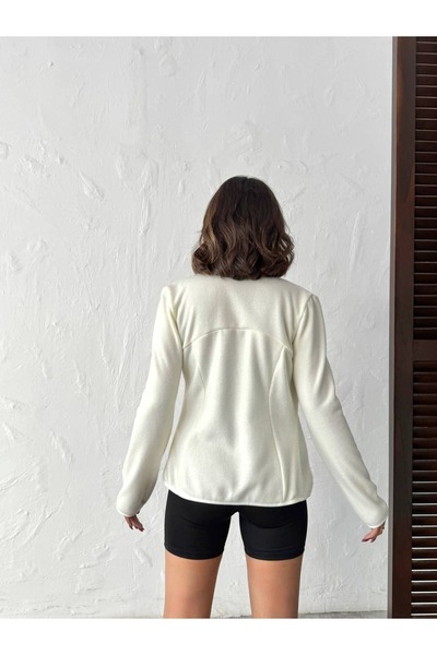 Miss Prova Ecru Mock Neck Zippered Knitted Sports Jacket Missplr2684