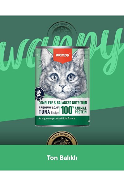 Wanpy Tahılsız %100 Gerçek Et Ton Balıklı Ezme Kedi Konserve Maması 375 gr