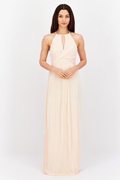 Tfnc Women Tall Fit Pleated Maxi Party Dress, Beige