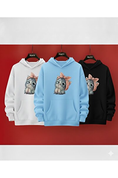 SILATU طباعة قطة على سترة بغطاء للرأس (3 قطع)