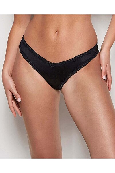 La senza Thong Panty With Lace Trim in Smoulder Black