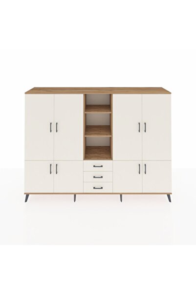 Dienni Hyperion Dolap 11 Raflı 3 Çekmeceli 8 Kapaklı 220x44x163 Çam-Aytaşı