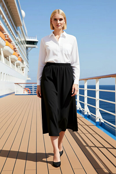 BENERLY Fusta maxi de damă cu talie înaltă, model uni, rezistentă la șifonare...