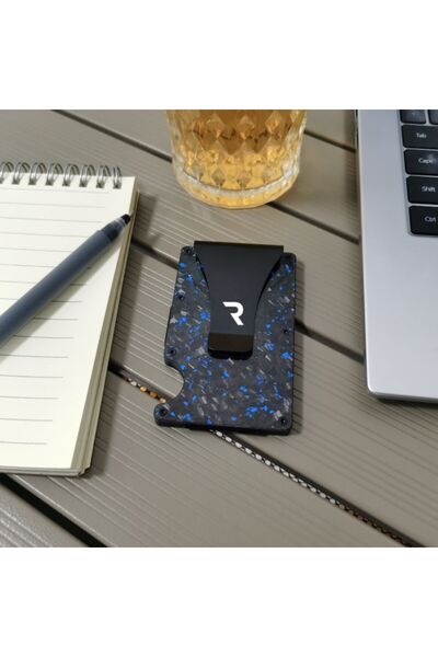 RAVADINO Ravaldi Carbon Fiber Cardholder Wallet, RFID Anti-Theft, Unisex, Black/Blue