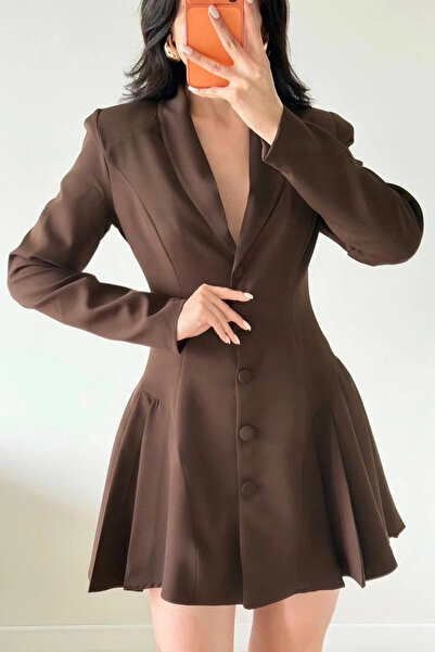 Eka Γυναικείο Καφέ Πλισέ Μπουφάν Φόρεμα 1041-2707