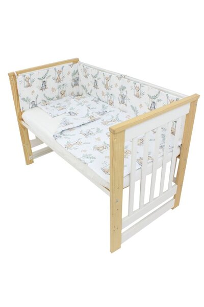 PRICHINDEL Lenjerie de pat din bumbac, 4 piese, Animale pe leagăn, 120x60 cm,...