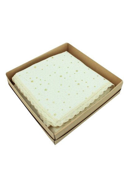 PRICHINDEL Pătură de muselină, stele metalice cu dantelă, fildeș, 100 x 80 cm