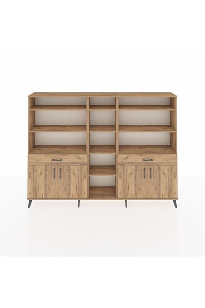Dienni Arges Dolap 12 Raflı 2 Çekmeceli 4 Kapaklı 220x30x163 Çam-Çam