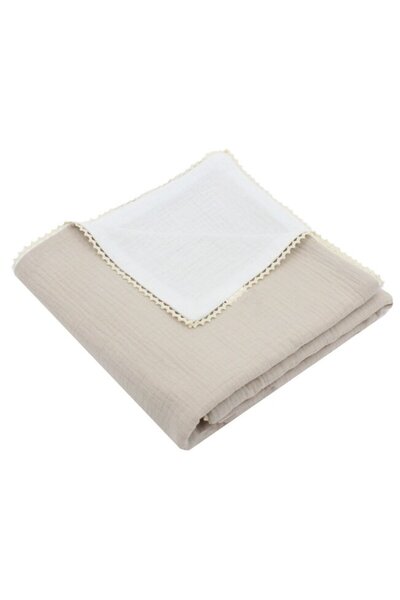 PRICHINDEL Pătură dublă din muselină Isabella cu dantelă, crem, 80 x 100 cm