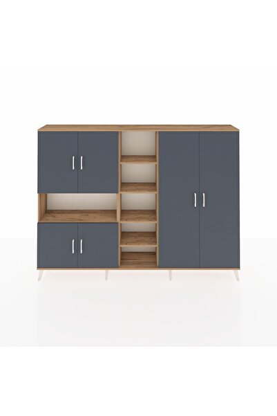 Dienni Arges Dolap 13 Raflı 6 Kapaklı 220x30x163 Çam-Antrasit/Çam