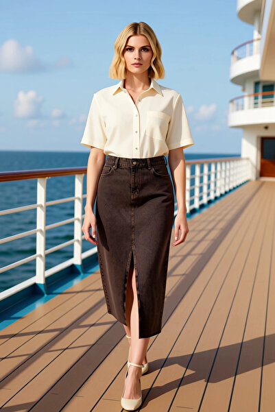 BENERLY Fusta maxi pentru femei, 100% bumbac, în formă de A, funcțională, dur...