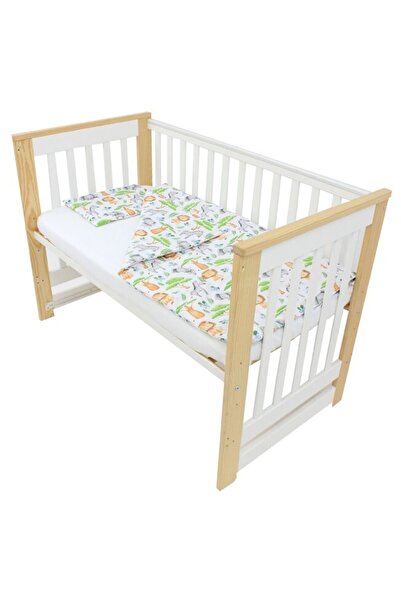 PRICHINDEL Set de lenjerie de pat 3 piese, bumbac, zebră și elefant, 120x60 c...