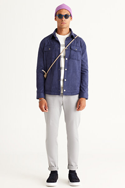 ALTINYILDIZ CLASSICS Navy Blue Standard Fit Regular Cut Shirt Collar Coat