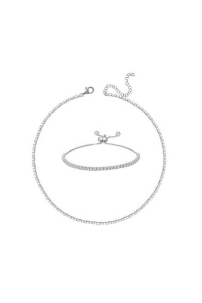 House of Crystals Set tip Tennis Placat cu Aur Colier și Bratara cu Cristale Zirconia Emily