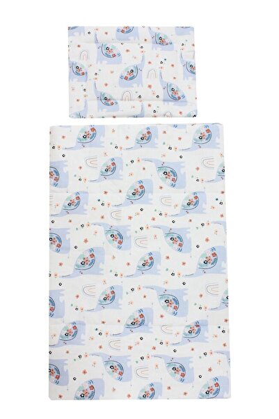 PRICHINDEL Lenjerie de pat din bumbac, 2 piese, elefant gri cu flori, 120x60 ...