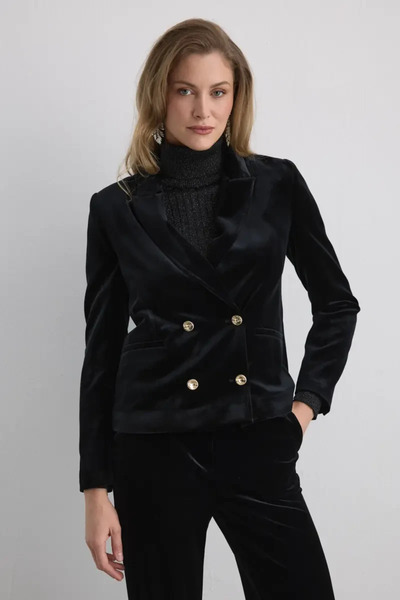 Gusto Double-Breasted Velvet Jacket - Black