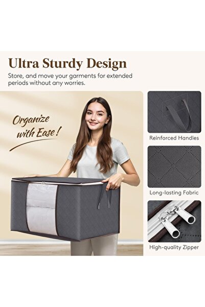Lifewit 60L Foldable Clothes Storage Bag with Clear Window, Grey